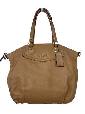 Coach Ashley Satchel Shoulder Bag Top Zip Double Handle Gold Tone Hardware Tan